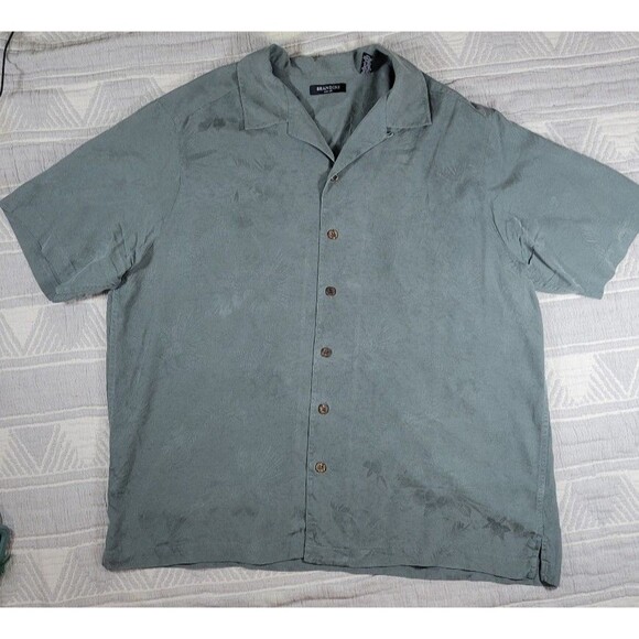 Brandini Pure Silk Men’s Short Sleeve Button Up Shirt XL Green Palm Leaf Pattern - Picture 1 of 6